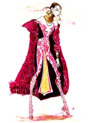 Model wearing a catsuit and fur coat